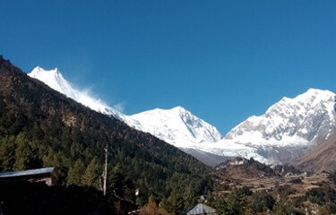 View of Mt. Manaslu from Lho Village